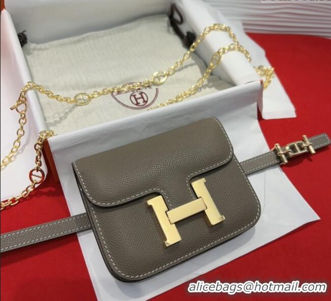 Best Grade Hermes Constance Slim Pouch Belt 1.5cm in Grained Calfskin with d'Ancre Buckle H072406 Grey 2025