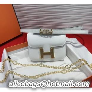Luxury Classic Hermes Constance Slim Pouch Belt 1.5cm in Grained Calfskin with d'Ancre Buckle H072406 White 2025