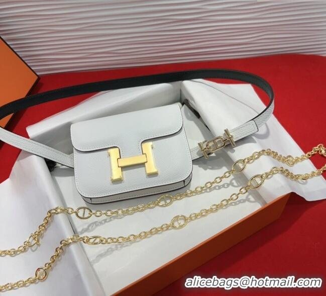 Luxury Classic Hermes Constance Slim Pouch Belt 1.5cm in Grained Calfskin with d'Ancre Buckle H072406 White 2025