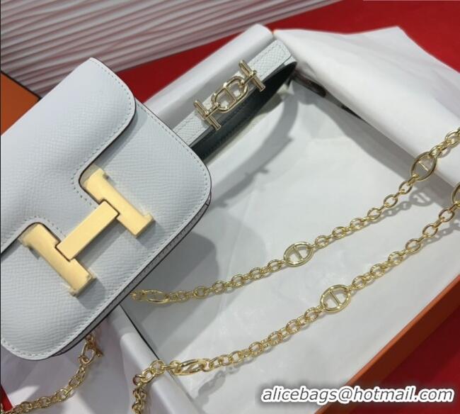 Luxury Classic Hermes Constance Slim Pouch Belt 1.5cm in Grained Calfskin with d'Ancre Buckle H072406 White 2025