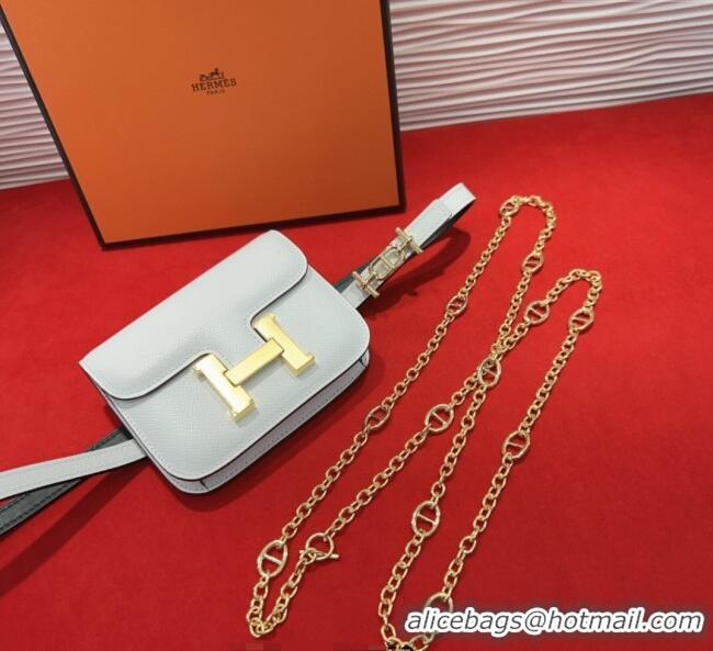 Luxury Classic Hermes Constance Slim Pouch Belt 1.5cm in Grained Calfskin with d'Ancre Buckle H072406 White 2025