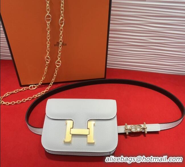 Luxury Classic Hermes Constance Slim Pouch Belt 1.5cm in Grained Calfskin with d'Ancre Buckle H072406 White 2025