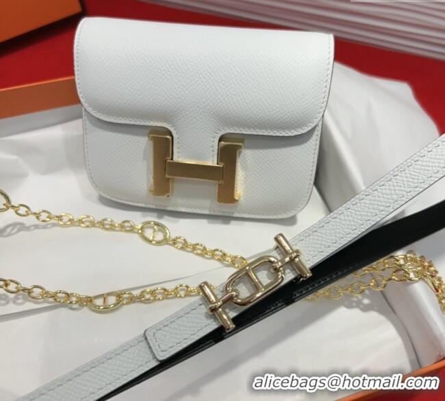 Luxury Classic Hermes Constance Slim Pouch Belt 1.5cm in Grained Calfskin with d'Ancre Buckle H072406 White 2025