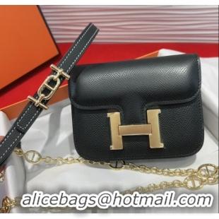 Cheap Price Hermes Constance Slim Pouch Belt 1.5cm in Grained Calfskin with d'Ancre Buckle H072406 Black 2025