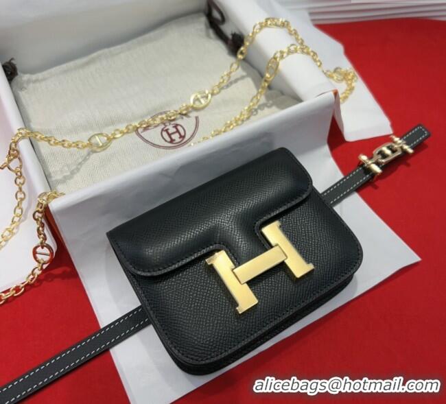 Cheap Price Hermes Constance Slim Pouch Belt 1.5cm in Grained Calfskin with d'Ancre Buckle H072406 Black 2025