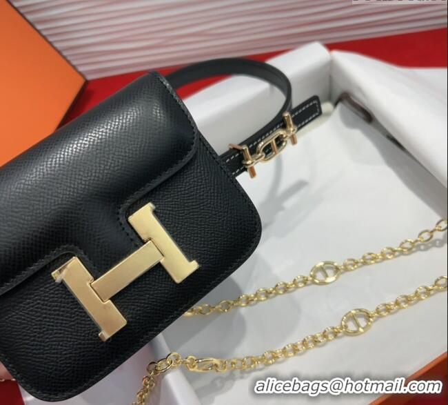 Cheap Price Hermes Constance Slim Pouch Belt 1.5cm in Grained Calfskin with d'Ancre Buckle H072406 Black 2025