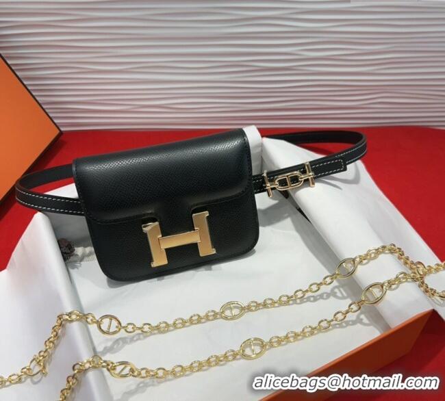 Cheap Price Hermes Constance Slim Pouch Belt 1.5cm in Grained Calfskin with d'Ancre Buckle H072406 Black 2025