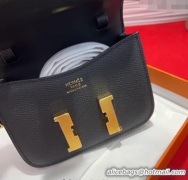 Cheap Price Hermes Constance Slim Pouch Belt 1.5cm in Grained Calfskin with d'Ancre Buckle H072406 Black 2025