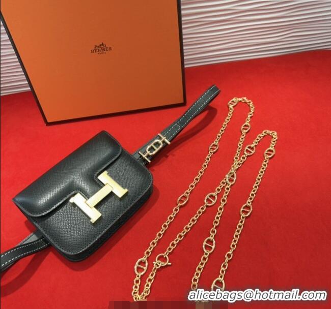 Cheap Price Hermes Constance Slim Pouch Belt 1.5cm in Grained Calfskin with d'Ancre Buckle H072406 Black 2025