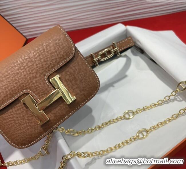 Top Quality Hermes Constance Slim Pouch Belt 1.5cm in Grained Calfskin with d'Ancre Buckle H072406 Brown 2025