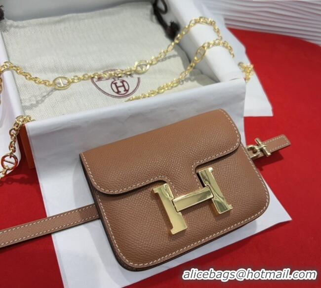 Top Quality Hermes Constance Slim Pouch Belt 1.5cm in Grained Calfskin with d'Ancre Buckle H072406 Brown 2025