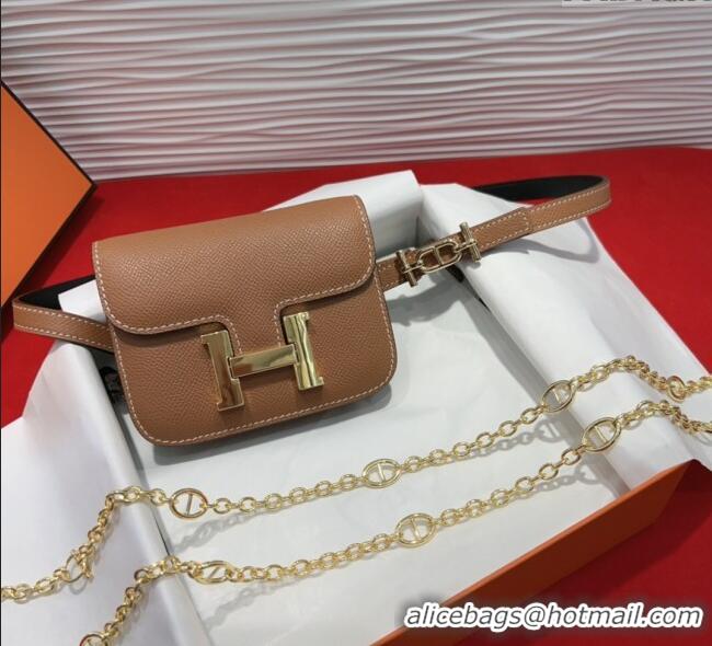 Top Quality Hermes Constance Slim Pouch Belt 1.5cm in Grained Calfskin with d'Ancre Buckle H072406 Brown 2025