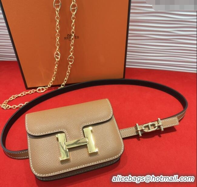 Top Quality Hermes Constance Slim Pouch Belt 1.5cm in Grained Calfskin with d'Ancre Buckle H072406 Brown 2025