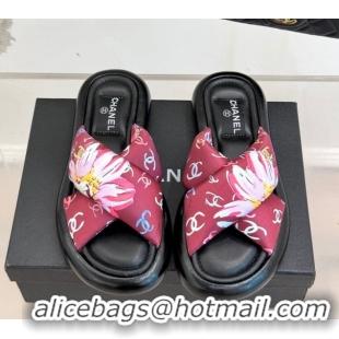 Sumptuous Chanel Printed Flat Slides Sandal Red 2025 CH071402