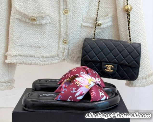 Sumptuous Chanel Printed Flat Slides Sandal Red 2025 CH071402