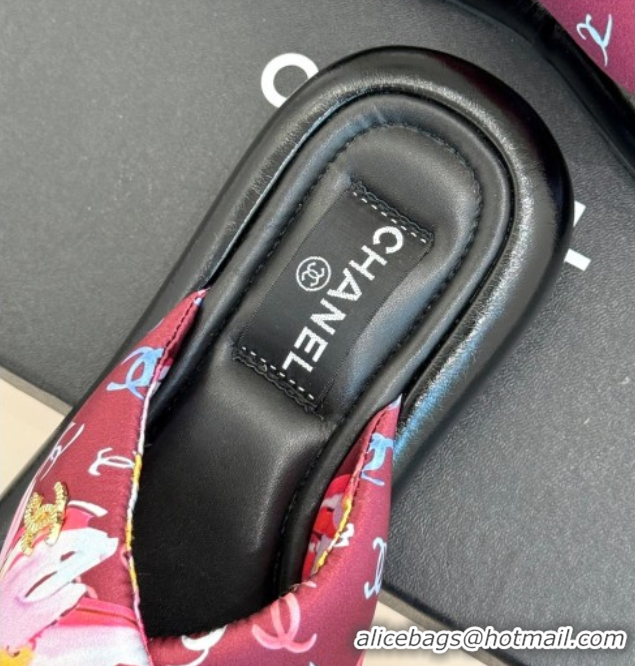 Sumptuous Chanel Printed Flat Slides Sandal Red 2025 CH071402