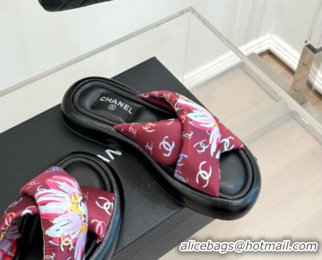 Sumptuous Chanel Printed Flat Slides Sandal Red 2025 CH071402