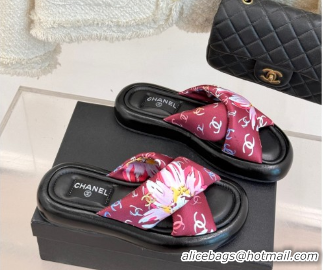 Sumptuous Chanel Printed Flat Slides Sandal Red 2025 CH071402