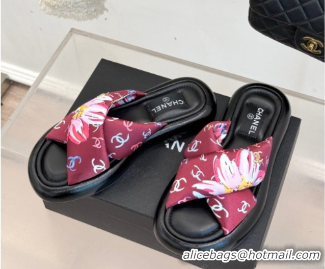 Sumptuous Chanel Printed Flat Slides Sandal Red 2025 CH071402