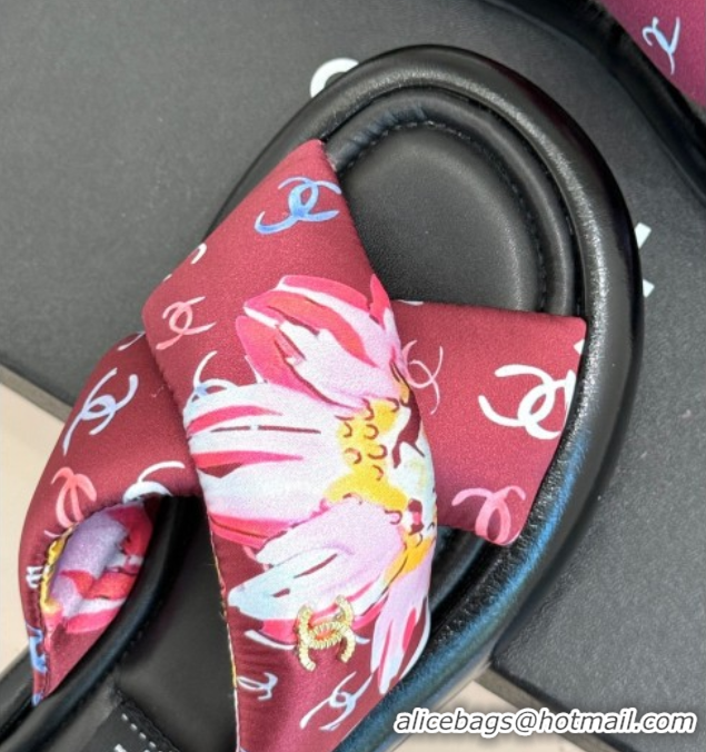 Sumptuous Chanel Printed Flat Slides Sandal Red 2025 CH071402