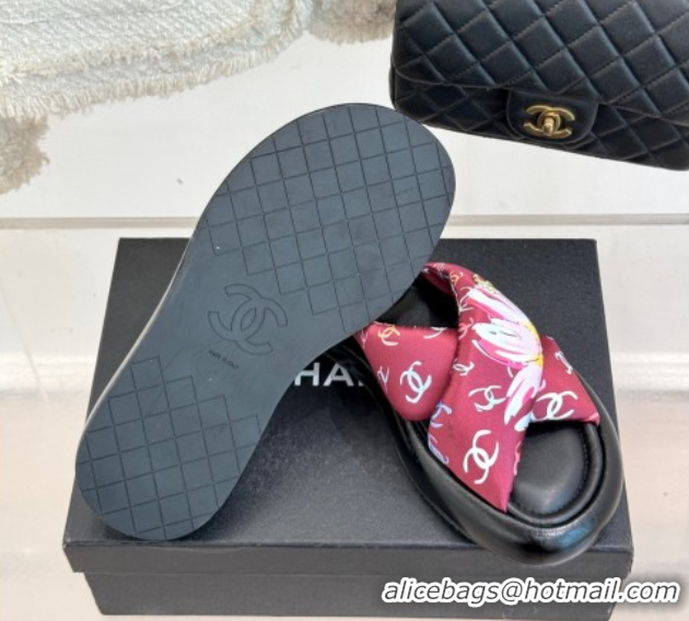 Sumptuous Chanel Printed Flat Slides Sandal Red 2025 CH071402