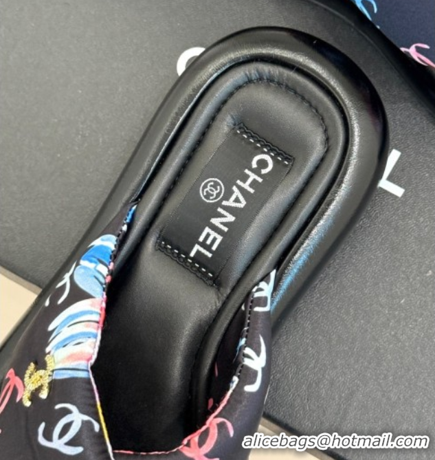 Best Grade Chanel Printed Flat Slides Sandal Black 2025 CH071402