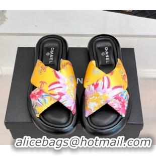 Perfect Chanel Printed Flat Slides Sandal Yellow 2025 CH071402