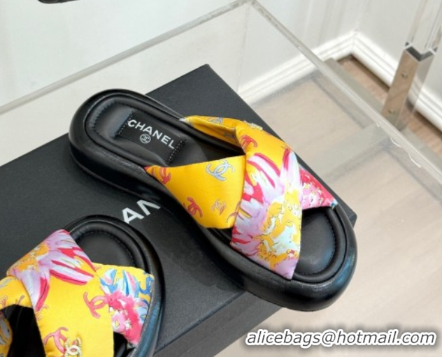 Perfect Chanel Printed Flat Slides Sandal Yellow 2025 CH071402