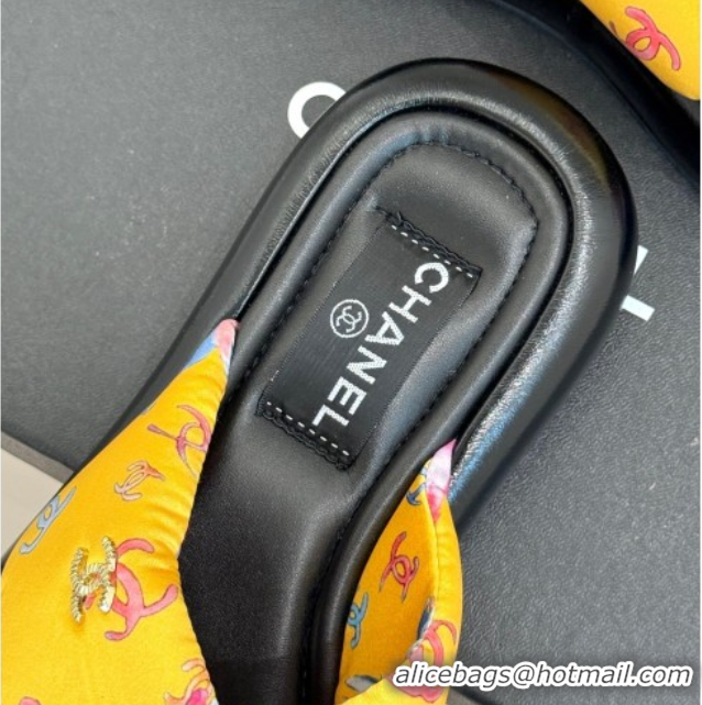 Perfect Chanel Printed Flat Slides Sandal Yellow 2025 CH071402