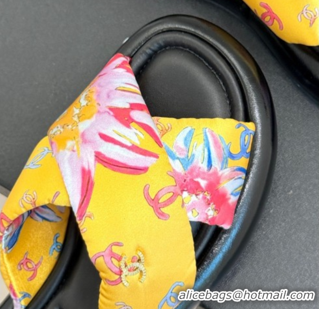 Perfect Chanel Printed Flat Slides Sandal Yellow 2025 CH071402