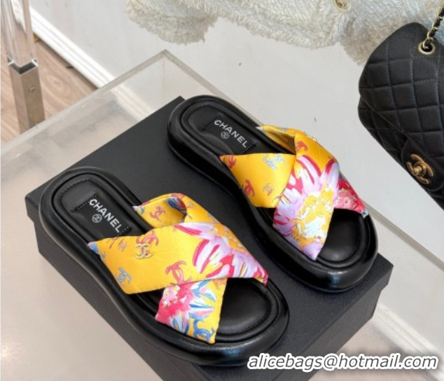 Perfect Chanel Printed Flat Slides Sandal Yellow 2025 CH071402