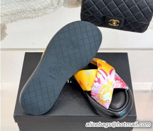 Perfect Chanel Printed Flat Slides Sandal Yellow 2025 CH071402