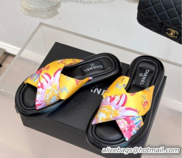 Perfect Chanel Printed Flat Slides Sandal Yellow 2025 CH071402