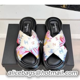 Crafted Chanel Printed Flat Slides Sandal White1 2025 CH071402