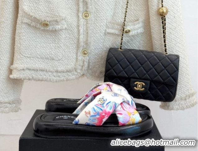 Crafted Chanel Printed Flat Slides Sandal White1 2025 CH071402