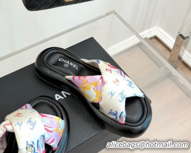 Crafted Chanel Printed Flat Slides Sandal White1 2025 CH071402