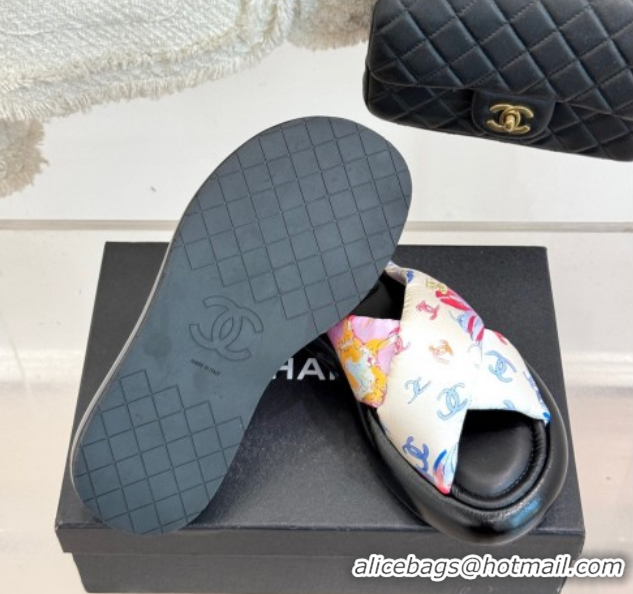 Crafted Chanel Printed Flat Slides Sandal White1 2025 CH071402