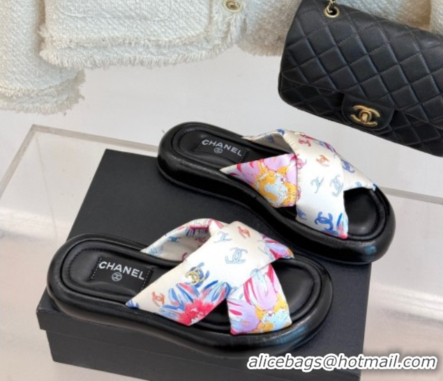 Crafted Chanel Printed Flat Slides Sandal White1 2025 CH071402