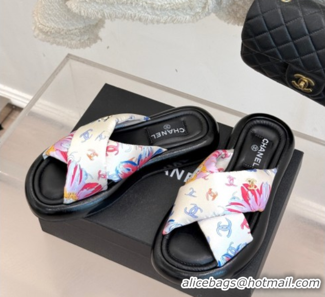 Crafted Chanel Printed Flat Slides Sandal White1 2025 CH071402