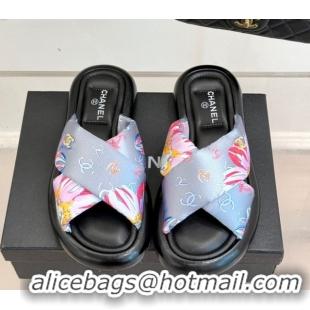 Popular Style Chanel Printed Flat Slides Sandal Grey 2025 CH071402