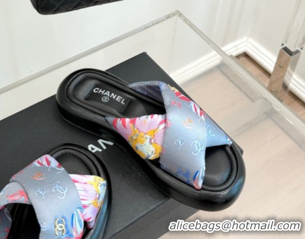 Popular Style Chanel Printed Flat Slides Sandal Grey 2025 CH071402