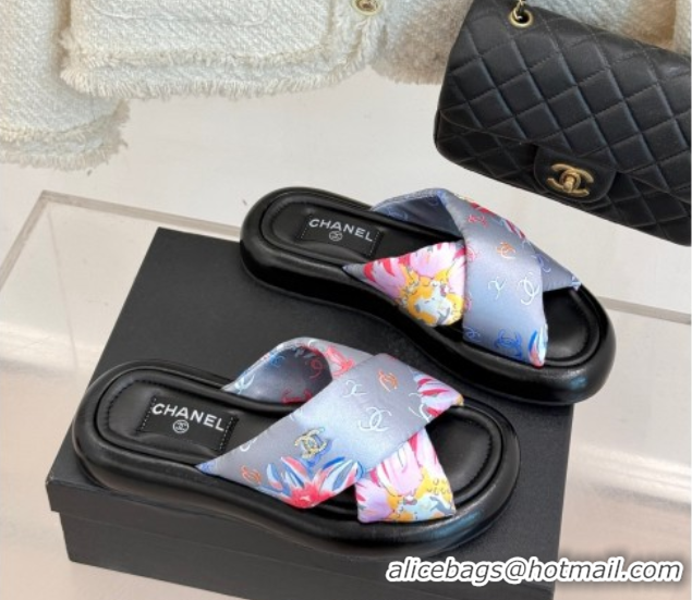 Popular Style Chanel Printed Flat Slides Sandal Grey 2025 CH071402