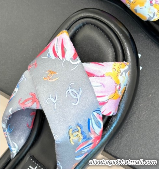 Popular Style Chanel Printed Flat Slides Sandal Grey 2025 CH071402