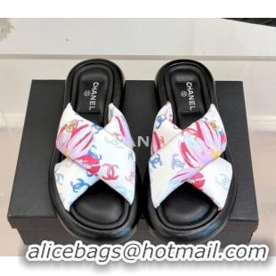 Fashion Chanel Printed Flat Slides Sandal White2 2025 CH071402