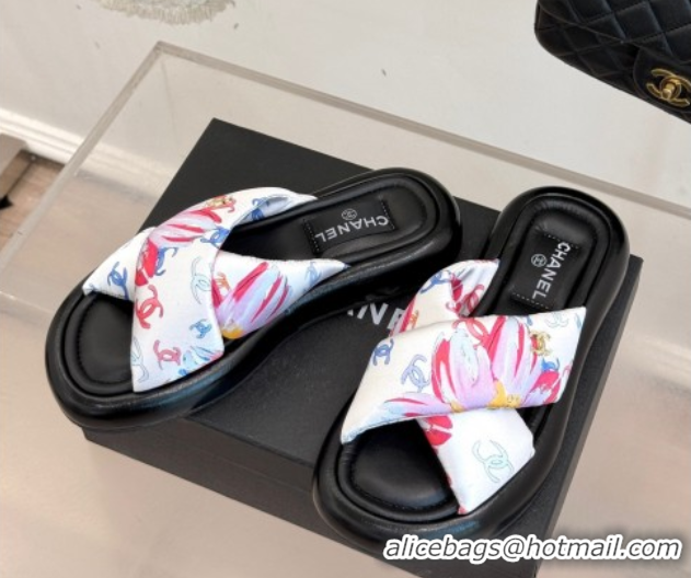 Fashion Chanel Printed Flat Slides Sandal White2 2025 CH071402