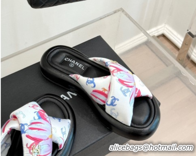 Fashion Chanel Printed Flat Slides Sandal White2 2025 CH071402