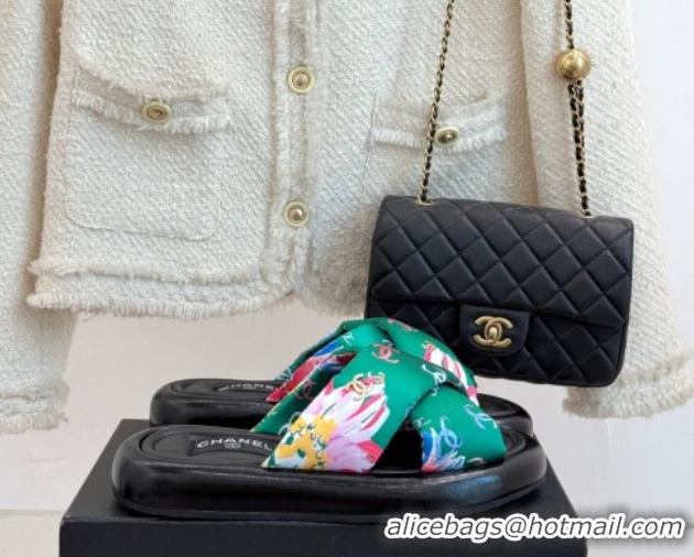Unique Style Chanel Printed Flat Slides Sandal Green 2025 CH071402