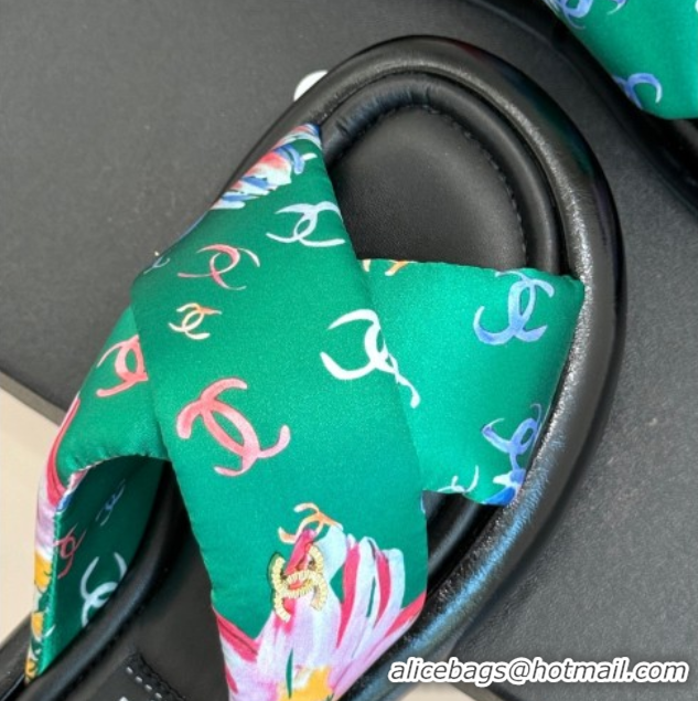 Unique Style Chanel Printed Flat Slides Sandal Green 2025 CH071402