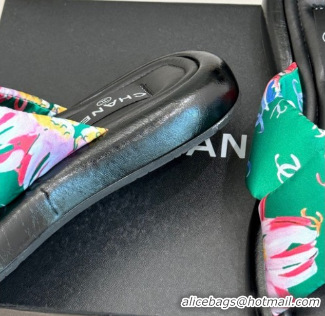 Unique Style Chanel Printed Flat Slides Sandal Green 2025 CH071402