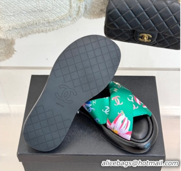 Unique Style Chanel Printed Flat Slides Sandal Green 2025 CH071402
